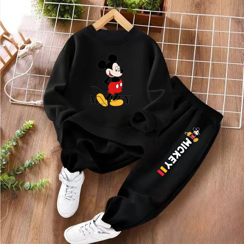 Disney Children's Hoodies Sets Spring and Autumn Mickey Printed Boys Sweatsuit Kids Breathable Pullover and Pant 2 Piece Set