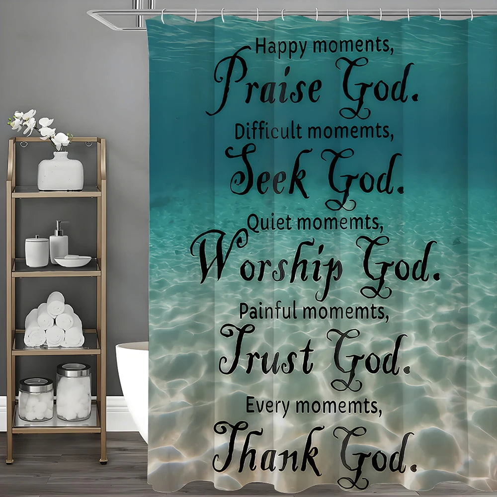 Ocean Shower Curtain with Inspirational Thoughts and Prayers, Bathroom Decorative Shower Curtain, Waterproof Shower Curtain with