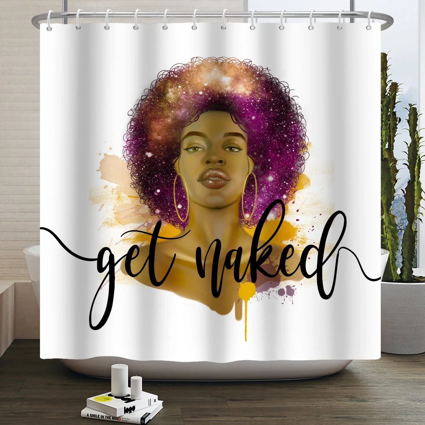 African American Woman Shower Curtain Sexy Black Girl Lady Inspirational Queen Abstract Boho Waterproof Bathroom Shower Curtain