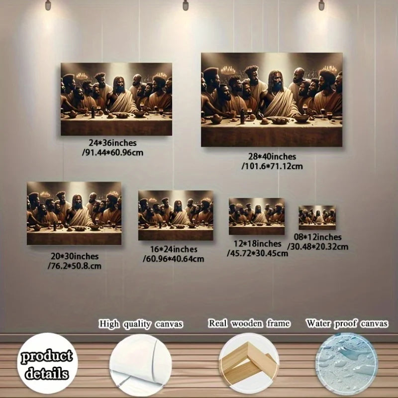 1Pc Framed African American Jesus Last Supper Canvas | Ready-to-Hang Religious Wall Art | Multi-Occasion Gift & Room Decor