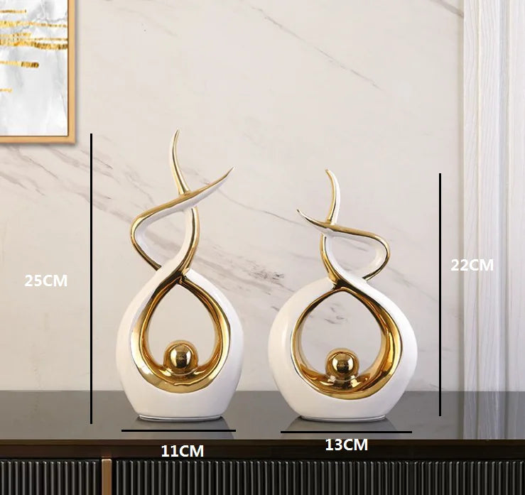 Abstract Ceramic Sculpture Golden Statue Modern Home Decoration Living Room Desktop Office Decoration Accessories Crafts Gift