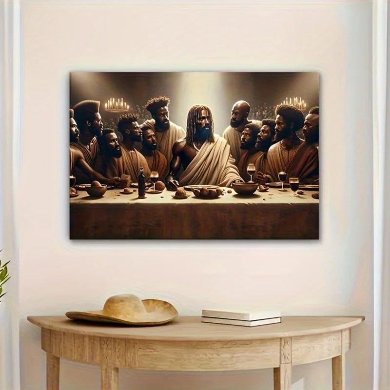 1Pc Framed African American Jesus Last Supper Canvas | Ready-to-Hang Religious Wall Art | Multi-Occasion Gift & Room Decor