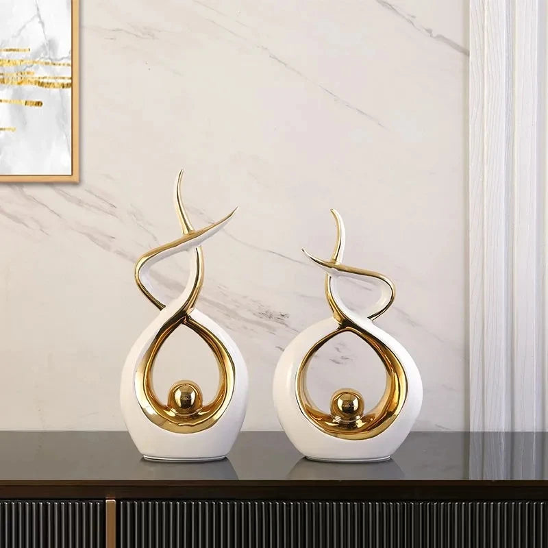 Abstract Ceramic Sculpture Golden Statue Modern Home Decoration Living Room Desktop Office Decoration Accessories Crafts Gift