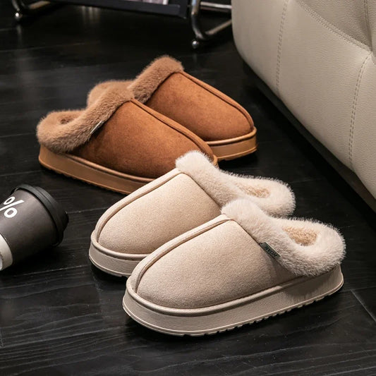 Fleece Slippers with Fur Lining  Women Fluffy Slippers for Winter Indoor EVA Thick Sole Anti-Slip Warm Unisex House Shoes