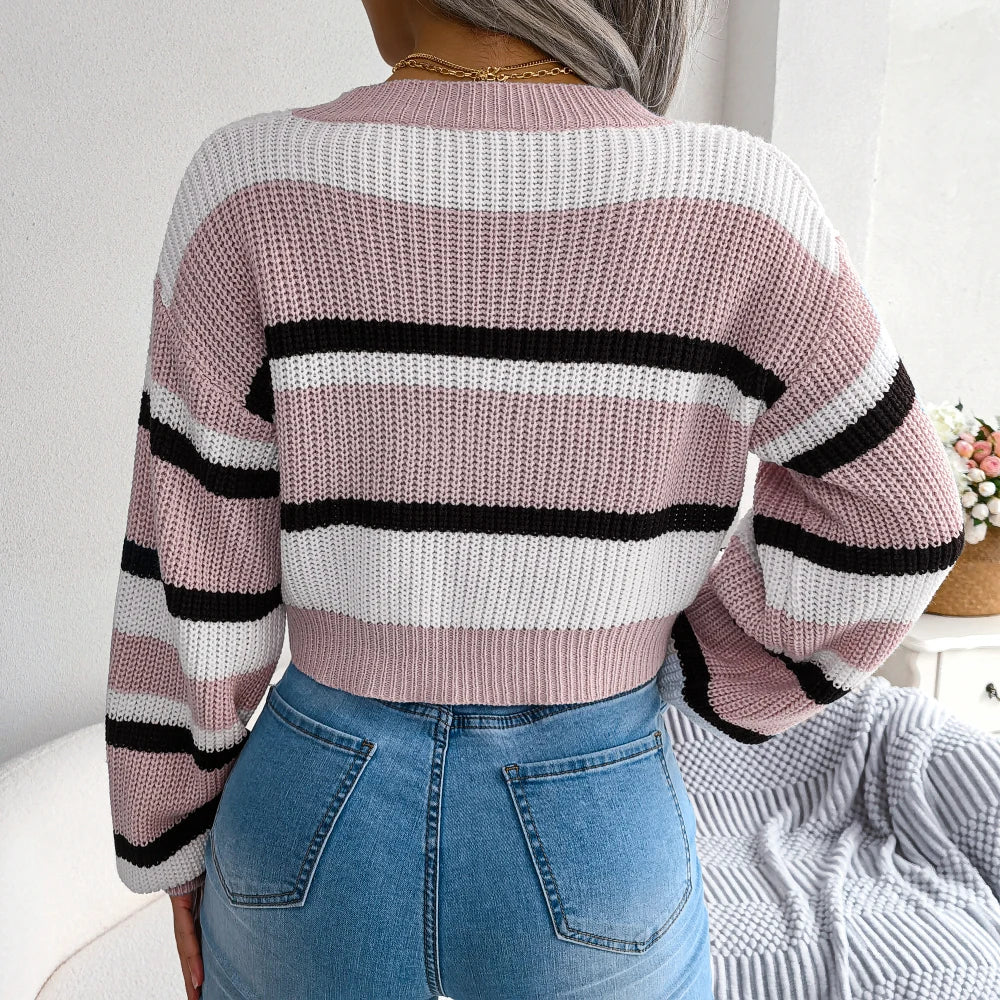 Women’s Striped Knit Crop Sweater – Autumn/Winter 2026
