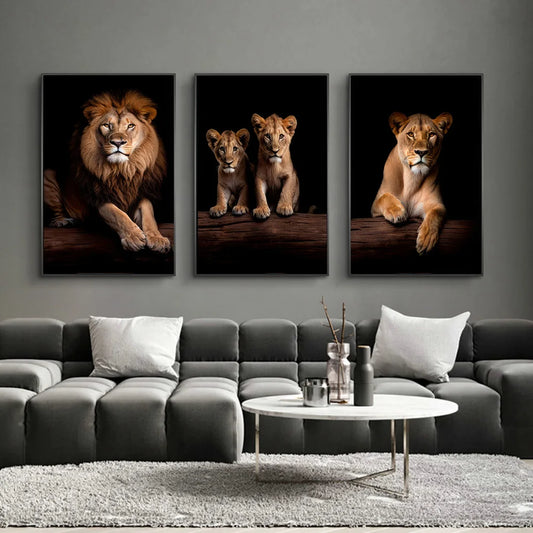 Lion Family in the Dark Canvas Art Posters and Prints African Animals Paintings on the Wall Art Pictures For Living Room Decor