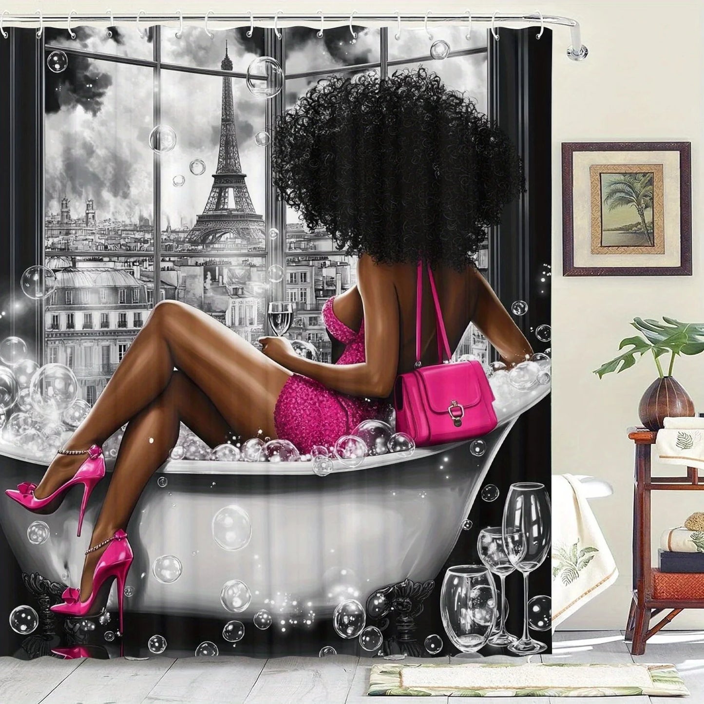 Beautiful black pattern shower curtain waterproof for room home hotel machine washable curtain waterproof bathroom