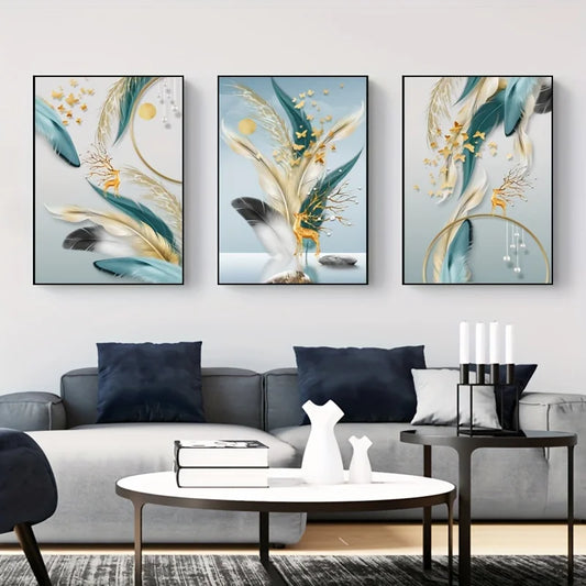 3pcs Unframed Creative Canvas Poster Butterfly Feather Abstract Painting Wall Art Print Set For Office Living Room Home Decor