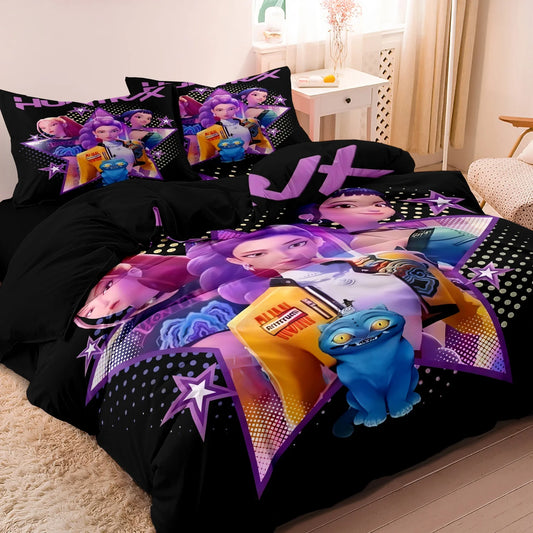 Kpop Demon Hunters Huntrix Bedding Set Single Twin Full Queen King Size Bed Set Adult Bedroom Sets Anime BedDuvet Cover