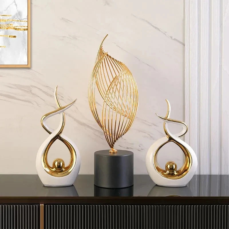 Abstract Ceramic Sculpture Golden Statue Modern Home Decoration Living Room Desktop Office Decoration Accessories Crafts Gift