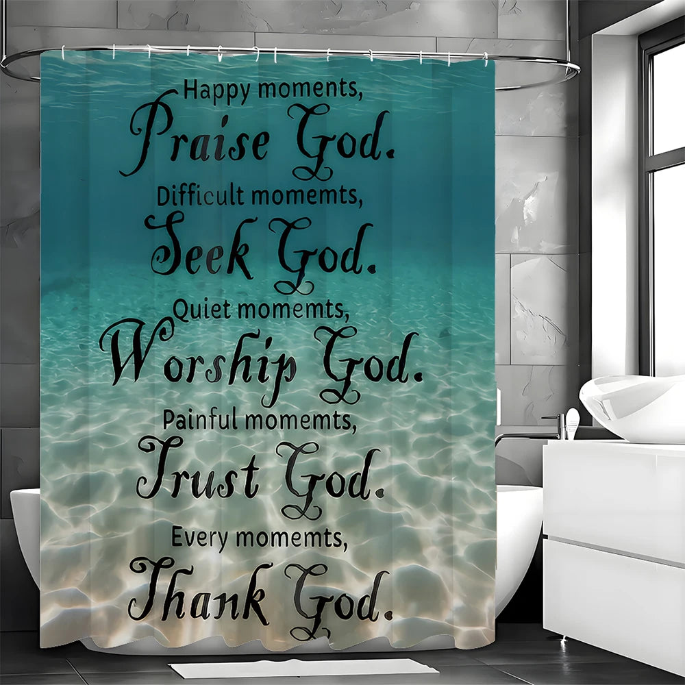 Ocean Shower Curtain with Inspirational Thoughts and Prayers, Bathroom Decorative Shower Curtain, Waterproof Shower Curtain with