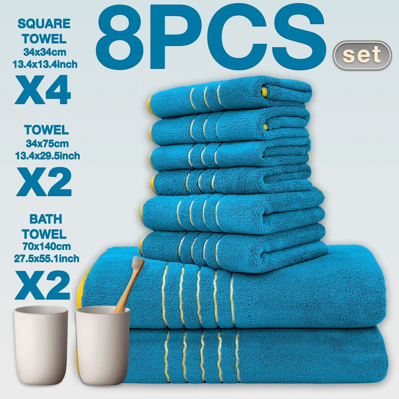 8pcs Luxury Hotel High Quality Cotton Bath Towel Set, Including Soft  Absorbent Quick-Drying Set, Suitable for Bathroom.