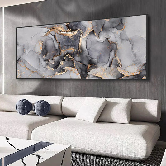 Large Size Abstract Black Gold Wall Art Canvas Painting Luxury Marble Texture Poster Prints Picture for Modern Livingroom Decor