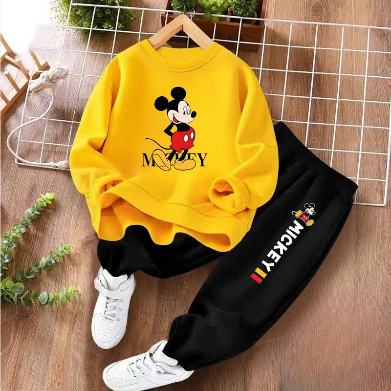 Disney Children's Hoodies Sets Spring and Autumn Mickey Printed Boys Sweatsuit Kids Breathable Pullover and Pant 2 Piece Set