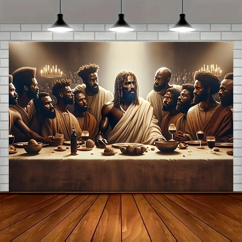 1Pc Framed African American Jesus Last Supper Canvas | Ready-to-Hang Religious Wall Art | Multi-Occasion Gift & Room Decor