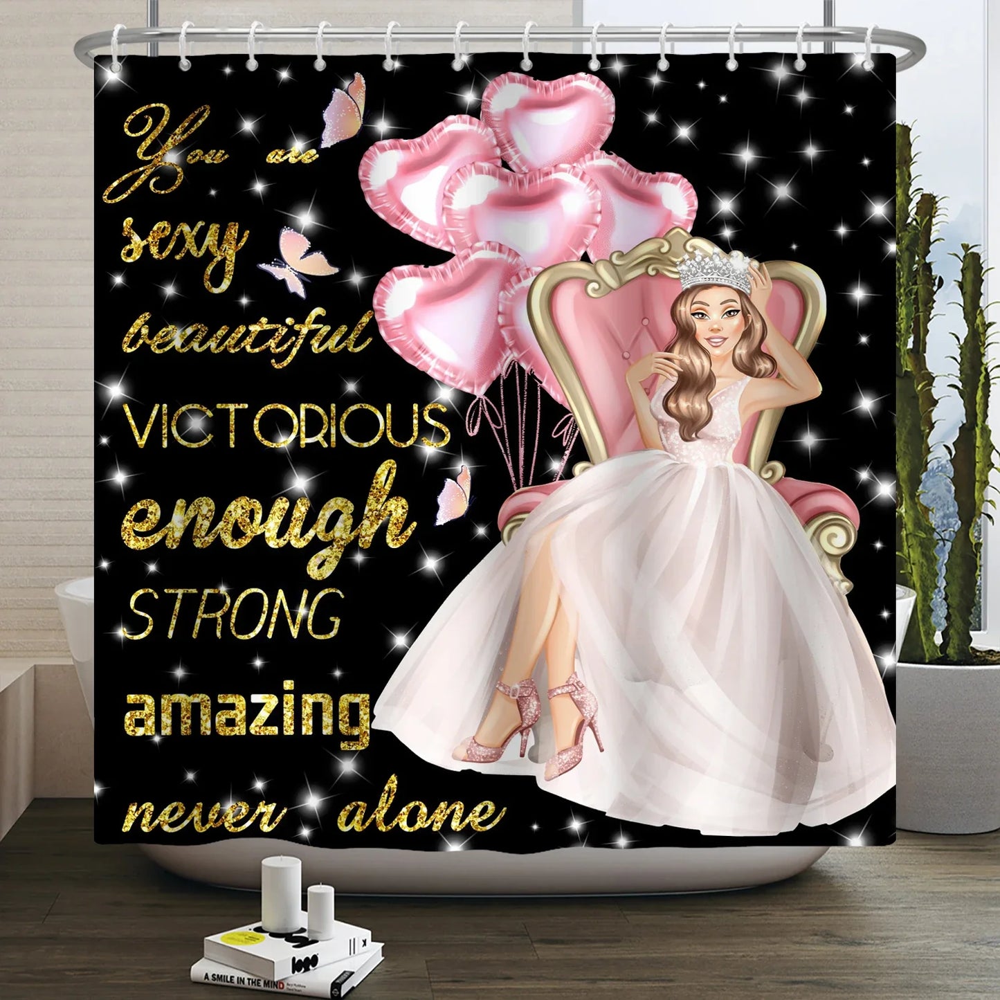 African American Woman Shower Curtain Sexy Black Girl Lady Inspirational Queen Abstract Boho Waterproof Bathroom Shower Curtain