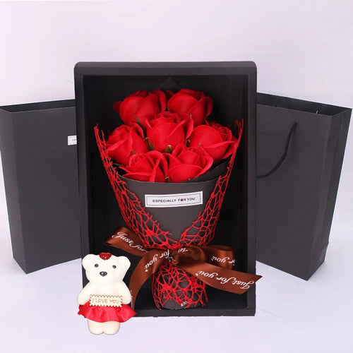 Rose Bouquet & Bear Gift Box
