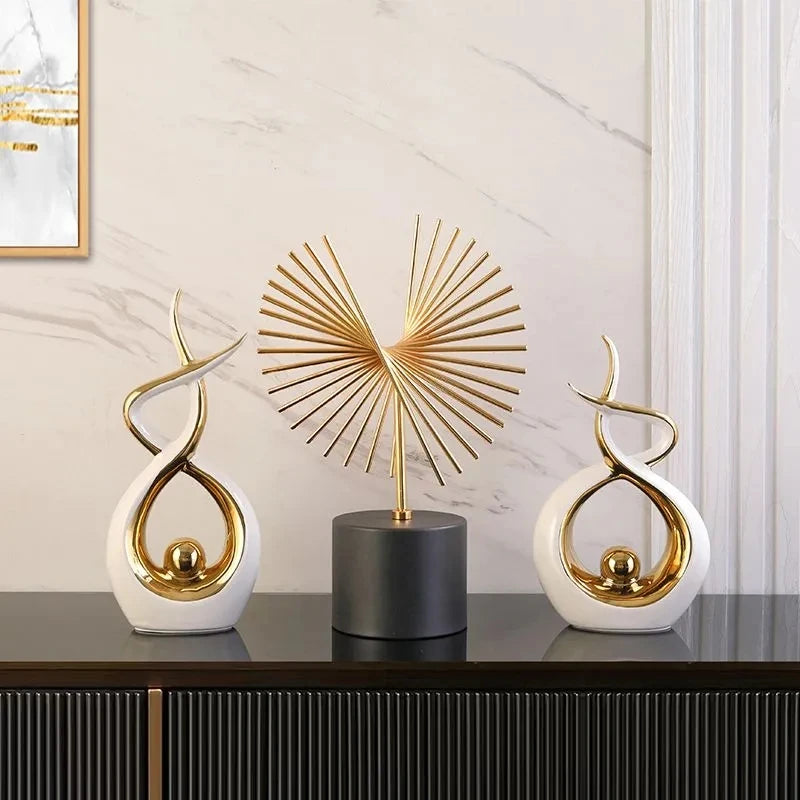 Abstract Ceramic Sculpture Golden Statue Modern Home Decoration Living Room Desktop Office Decoration Accessories Crafts Gift