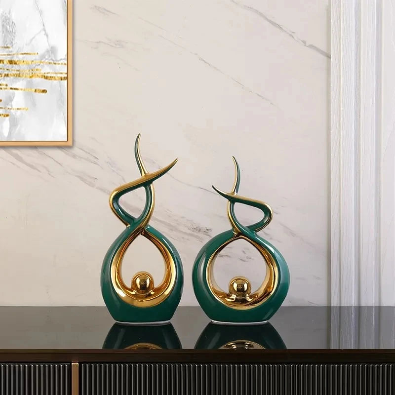 Abstract Ceramic Sculpture Golden Statue Modern Home Decoration Living Room Desktop Office Decoration Accessories Crafts Gift