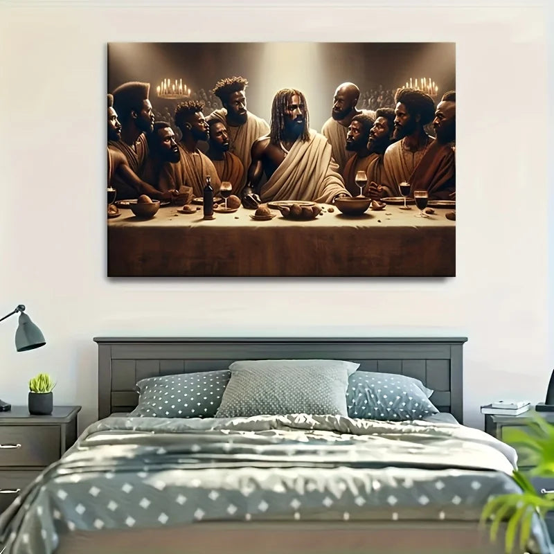 1Pc Framed African American Jesus Last Supper Canvas | Ready-to-Hang Religious Wall Art | Multi-Occasion Gift & Room Decor