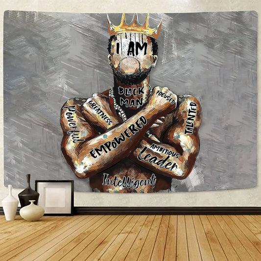 Black King Tapestry African American King Afro Man Hippie Art Wall Hanging African American Man Crown Wall Tapestry College Dorm