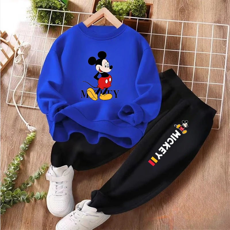 Disney Children's Hoodies Sets Spring and Autumn Mickey Printed Boys Sweatsuit Kids Breathable Pullover and Pant 2 Piece Set
