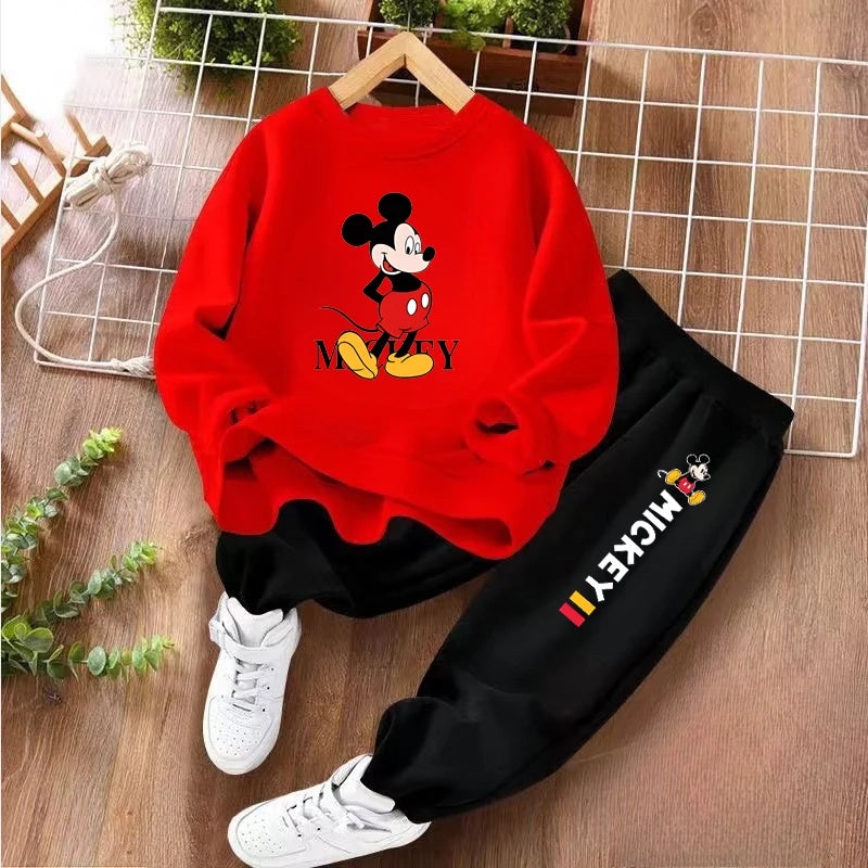 Disney Children's Hoodies Sets Spring and Autumn Mickey Printed Boys Sweatsuit Kids Breathable Pullover and Pant 2 Piece Set