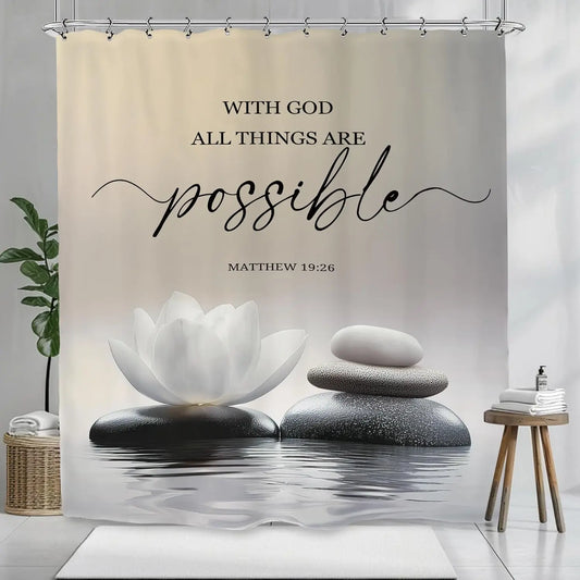 Zen Lotus Spa Shower Curtain  Ink Quotes Meditation Inspirational Motivational Bible Bathroom Set Accessories Decor with