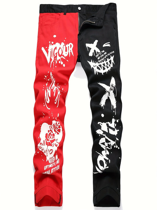 Men's spliced two tone trendy multi-color slim fit jeans