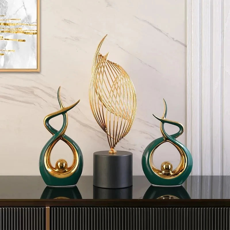 Abstract Ceramic Sculpture Golden Statue Modern Home Decoration Living Room Desktop Office Decoration Accessories Crafts Gift