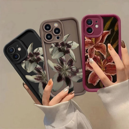 Oil Painting Lily Flower Pattern Phone Case For iPhone 17 16 15PROMAX 14 13 12 11PRO Silicone