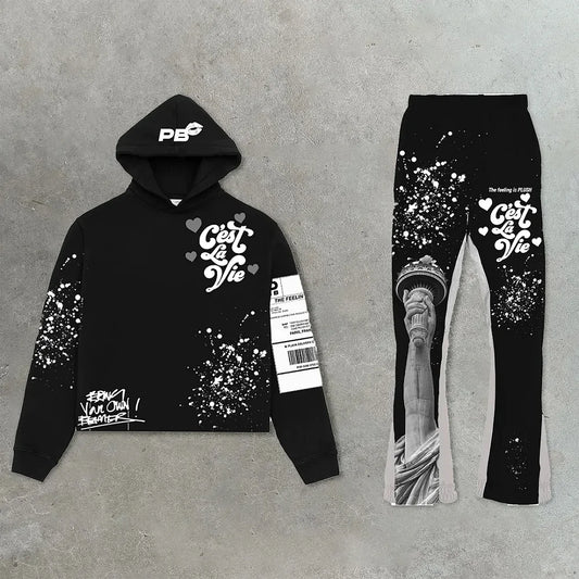 Y2K Graphic Hoodie & Flare Set