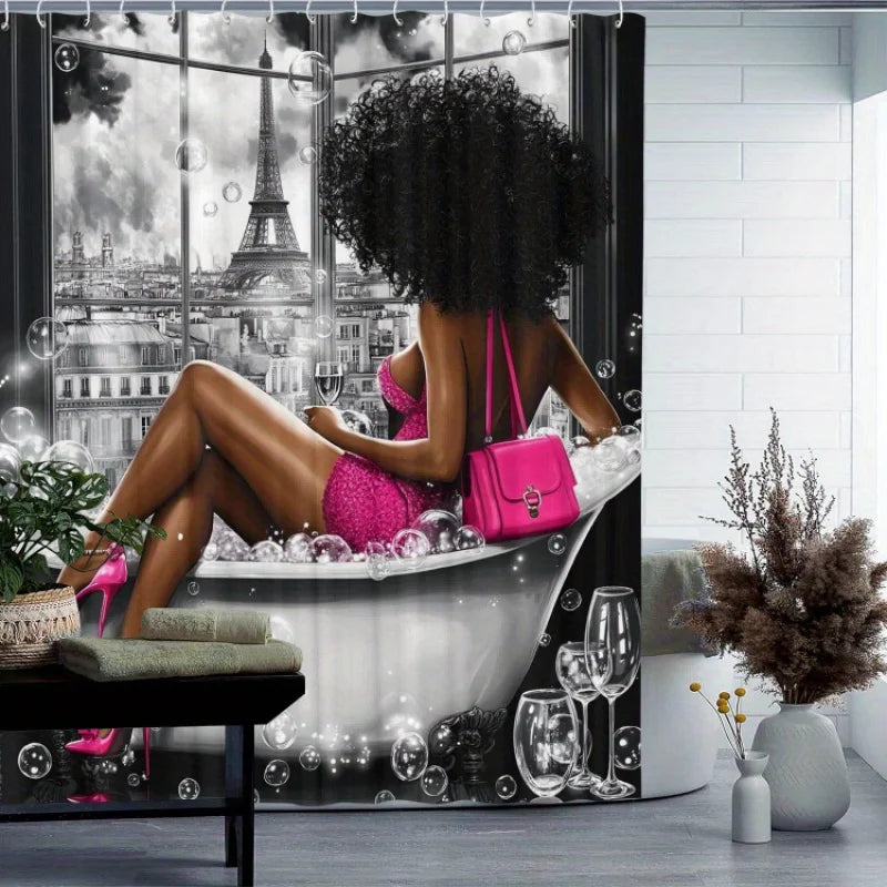 Beautiful black pattern shower curtain waterproof for room home hotel machine washable curtain waterproof bathroom